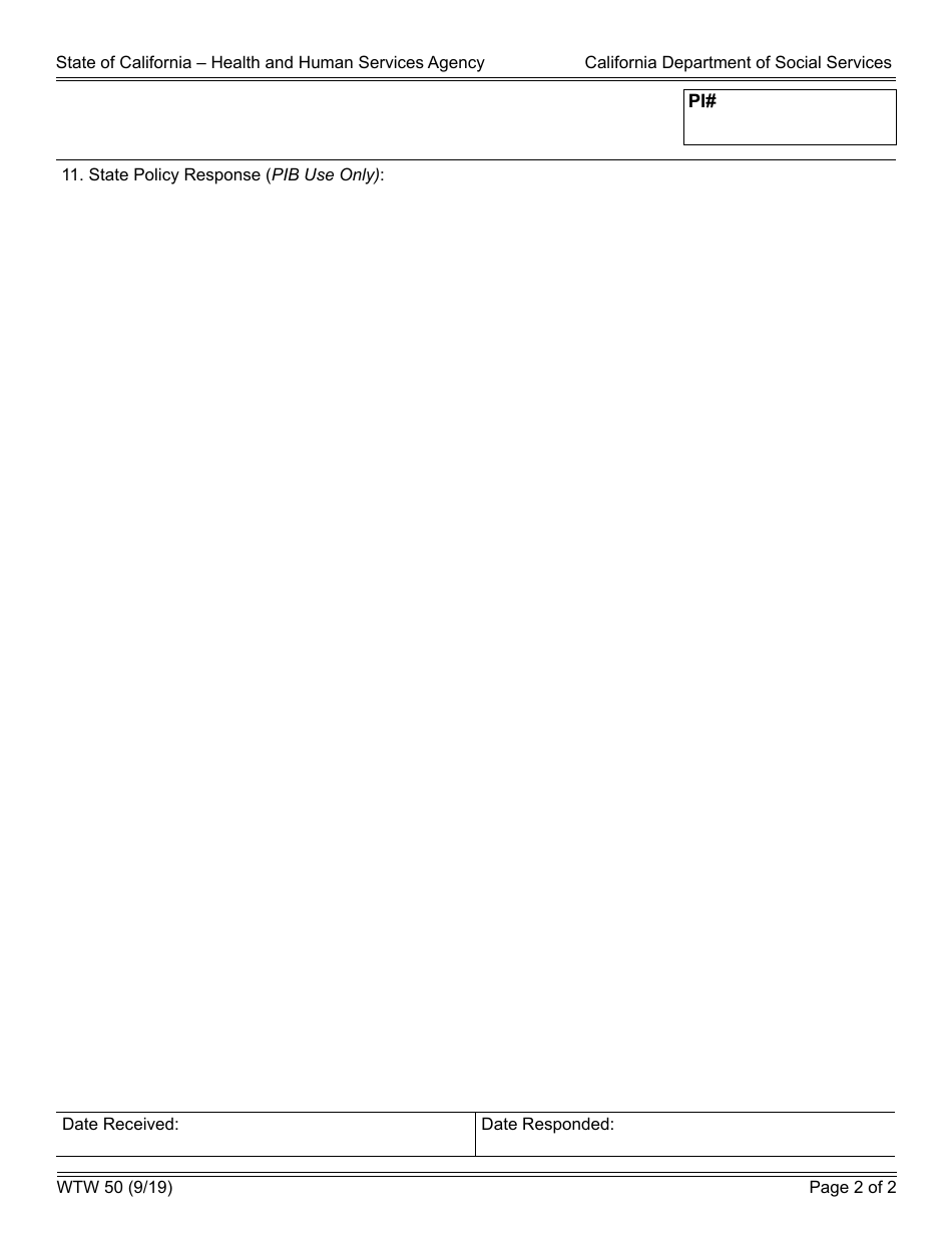 Form WTW50 Program Integrity Request for Policy Interpretation - California, Page 2