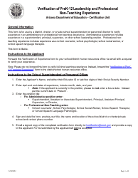 Document preview: Verification of Administrative a Professional Non-teaching Experience - Arizona