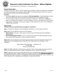 Document preview: Request for Initial Certification Fee Waiver - Military Eligibility - Arkansas