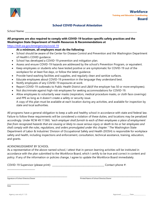 School Covid Protocol Attestation - Washington Download Pdf