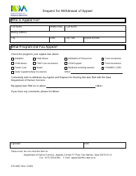 Document preview: Form 470-0492 Request for Withdrawal of Appeal - Iowa