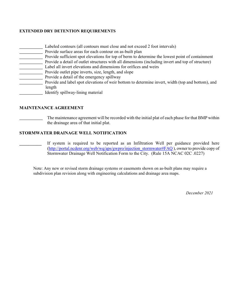 Land Development Review - Extended Dry Detention as-Built Plan Checklist - City of Charlotte, North Carolina, Page 2