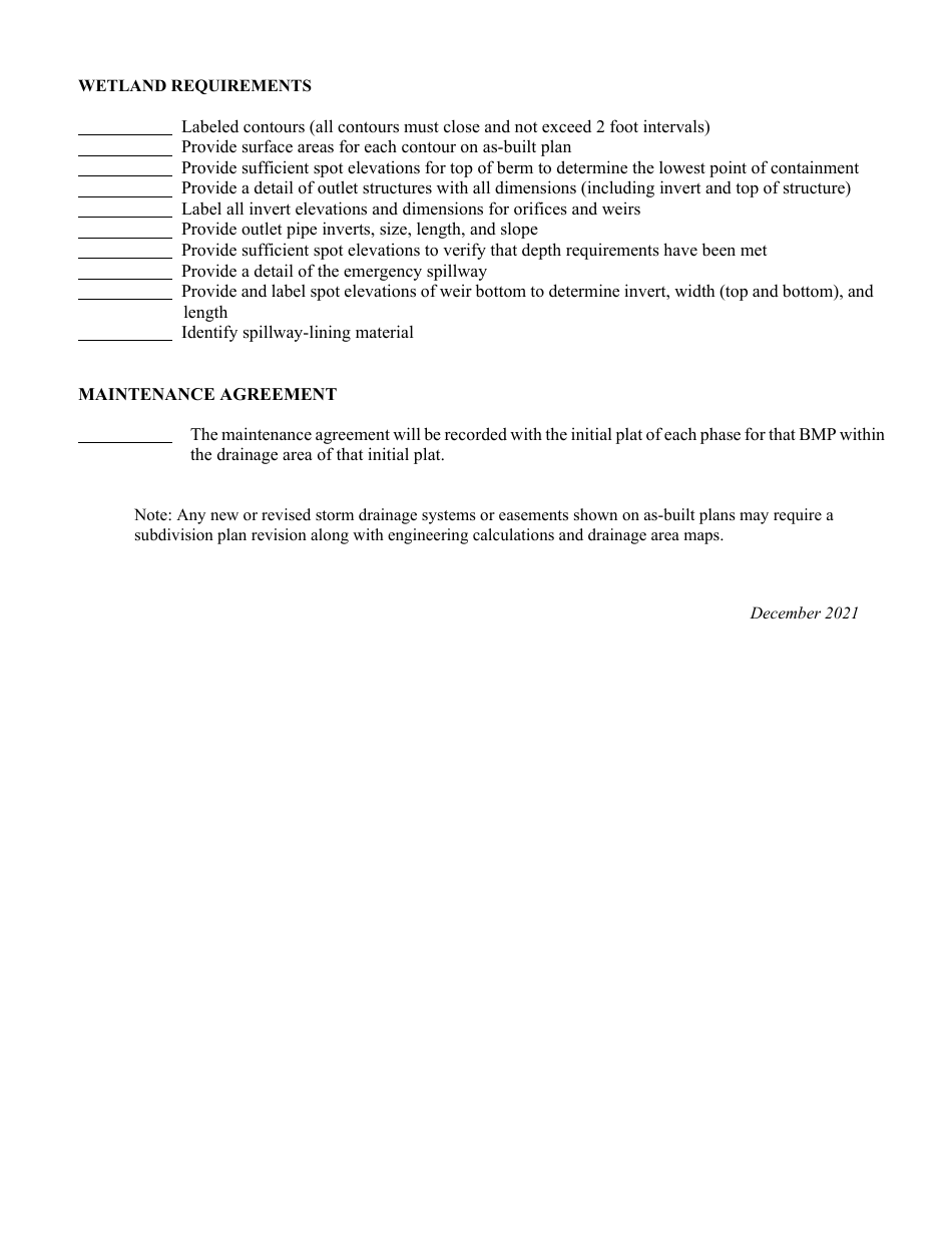 Land Development Review - Wetland as-Built Plan Checklist - City of Charlotte, North Carolina, Page 2