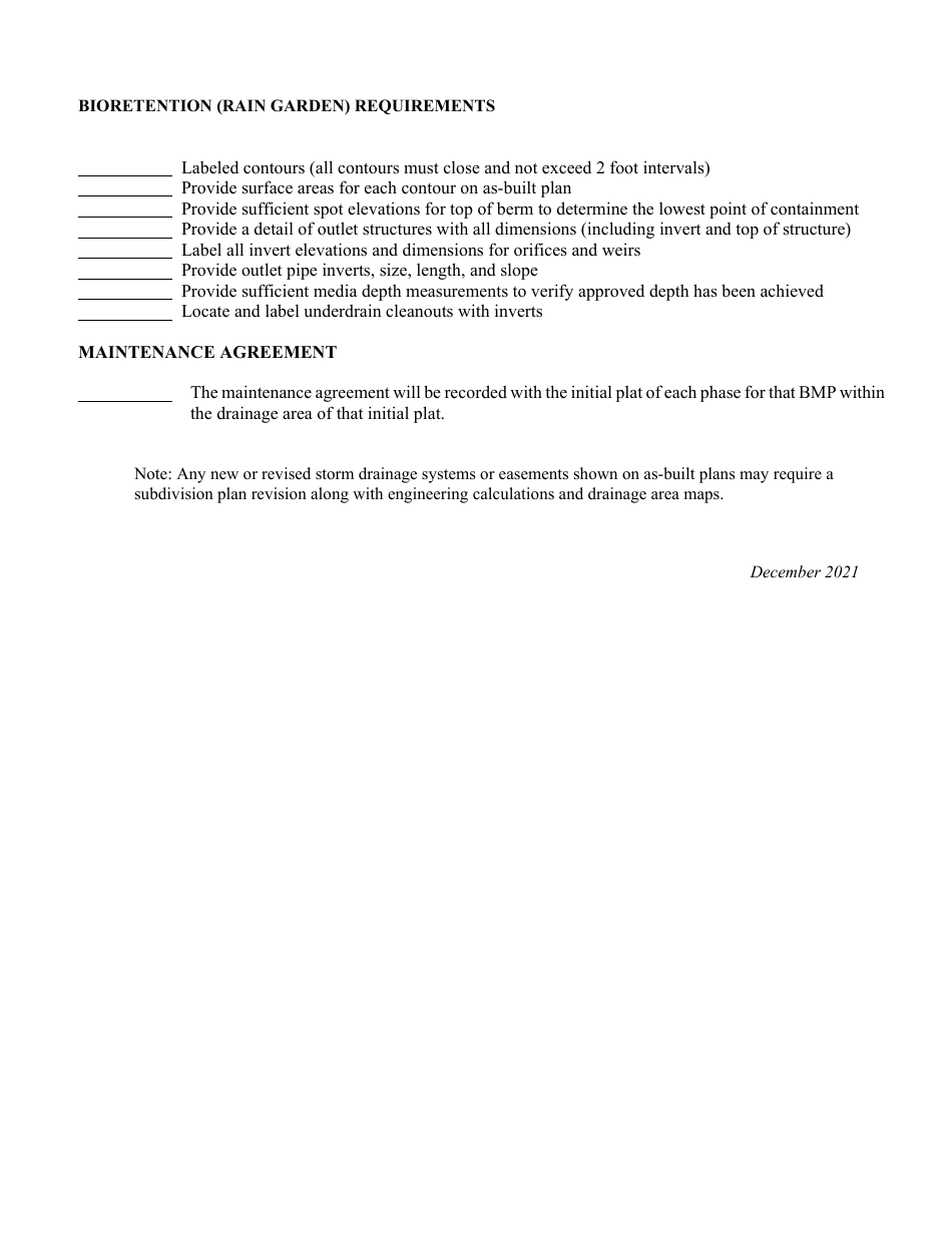 Land Development Review - Bioretention (Rain Garden) as-Built Plan Checklist - City of Charlotte, North Carolina, Page 2