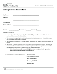 Document preview: Zoning Citation Review Form - City of Charlotte, North Carolina