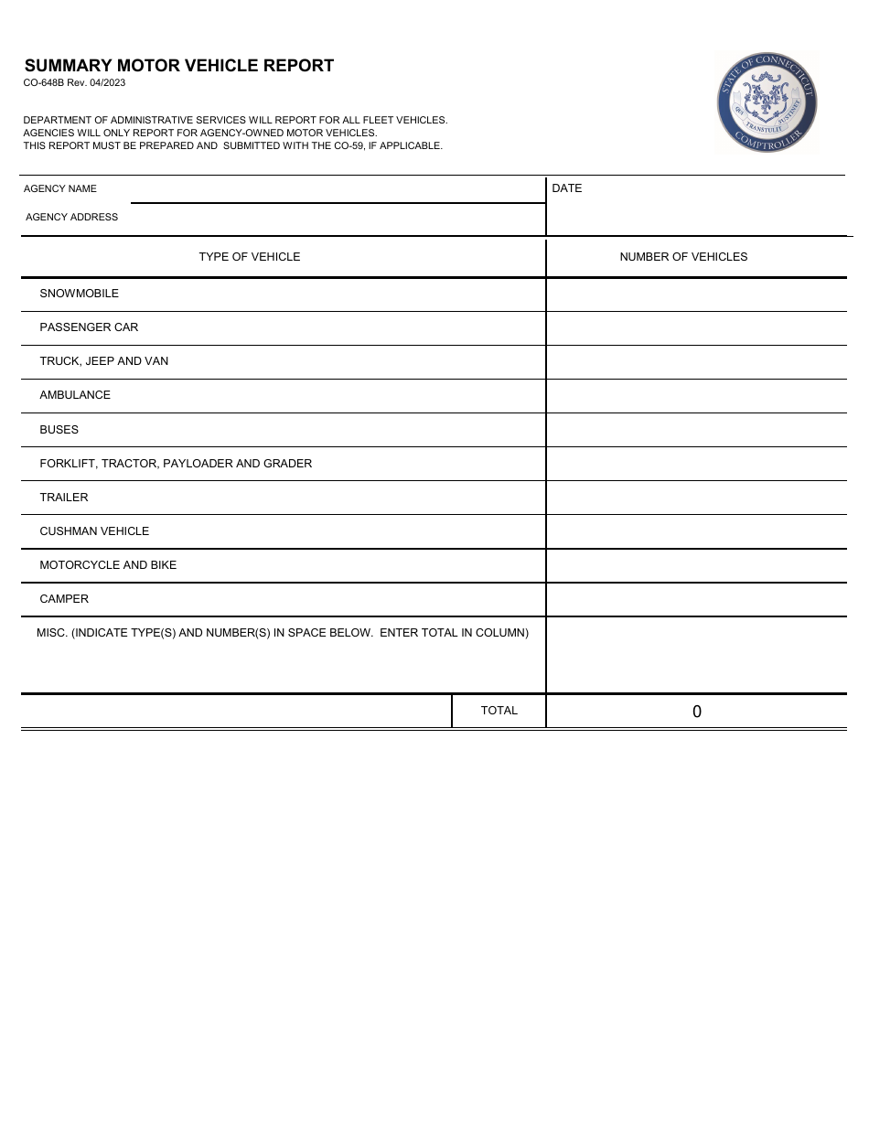 Form CO-648B Summary Motor Vehicle Report - Connecticut, Page 1