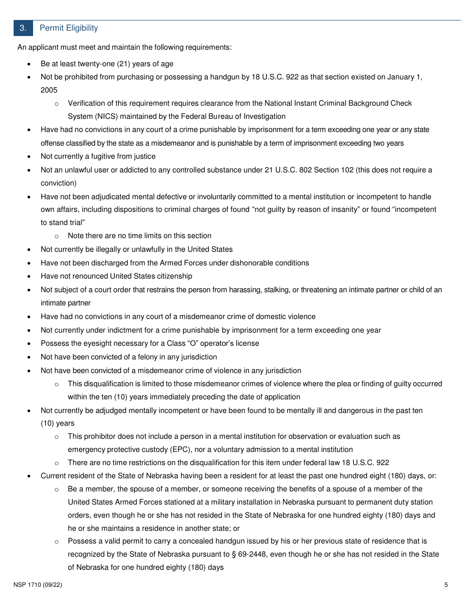 Form NSP1710 Concealed Handgun Permit Application - Nebraska, Page 5