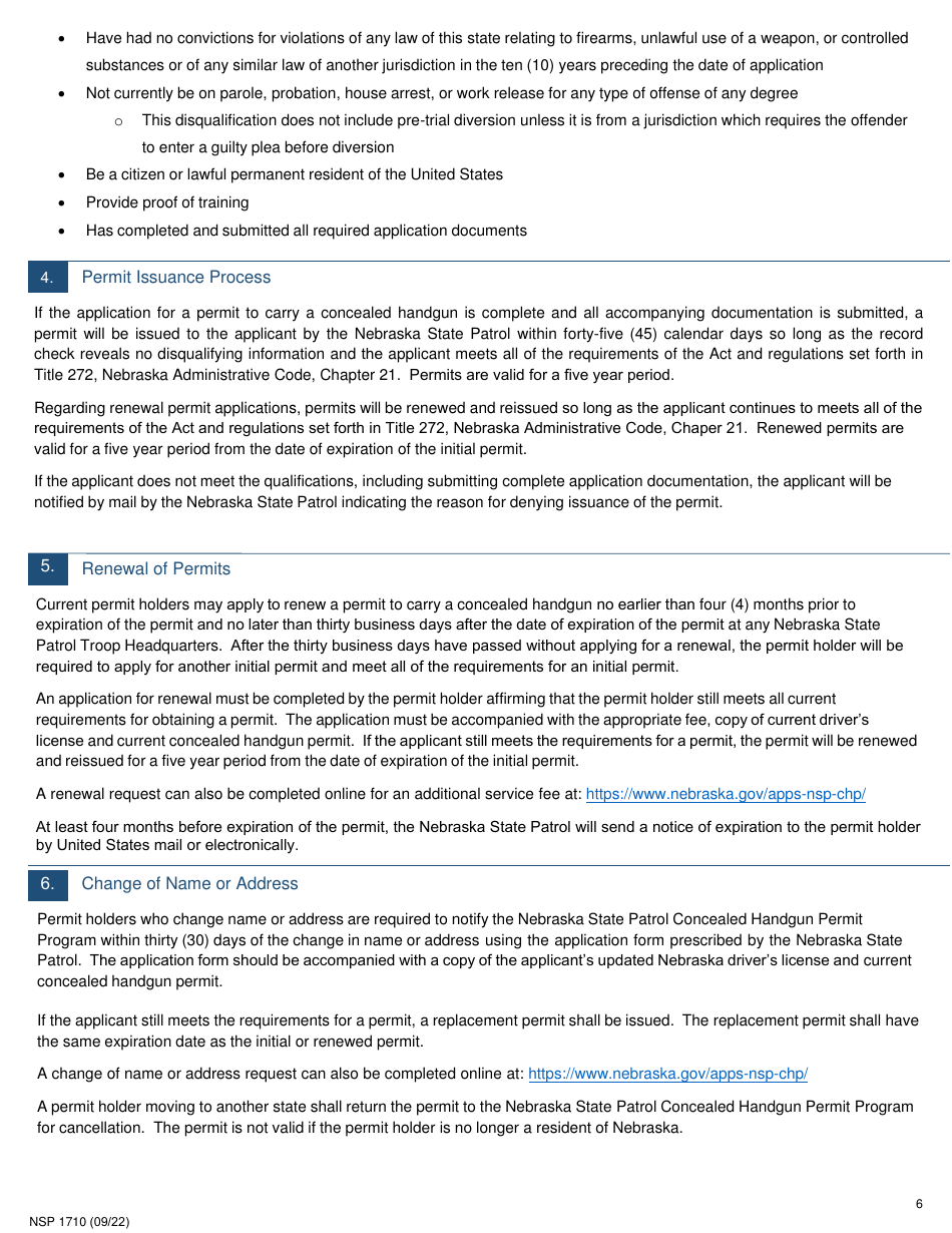 Form NSP1710 Concealed Handgun Permit Application - Nebraska, Page 6