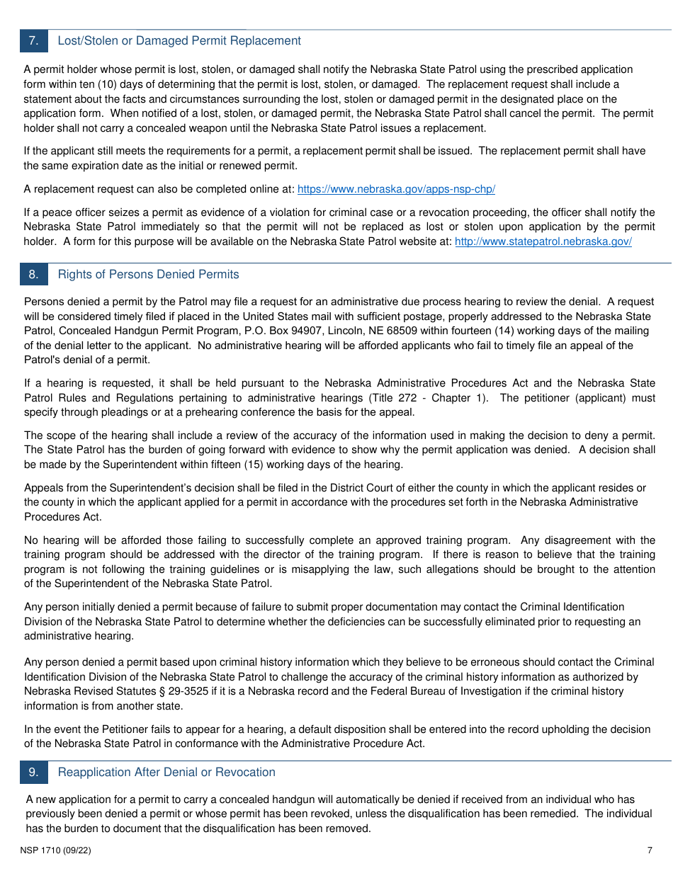 Form NSP1710 Concealed Handgun Permit Application - Nebraska, Page 7