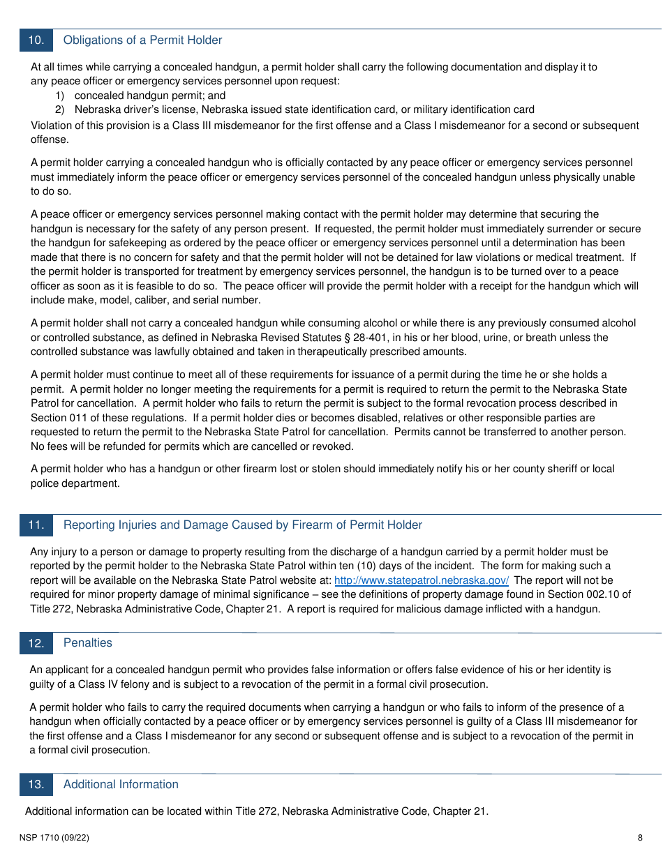 Form NSP1710 Concealed Handgun Permit Application - Nebraska, Page 8