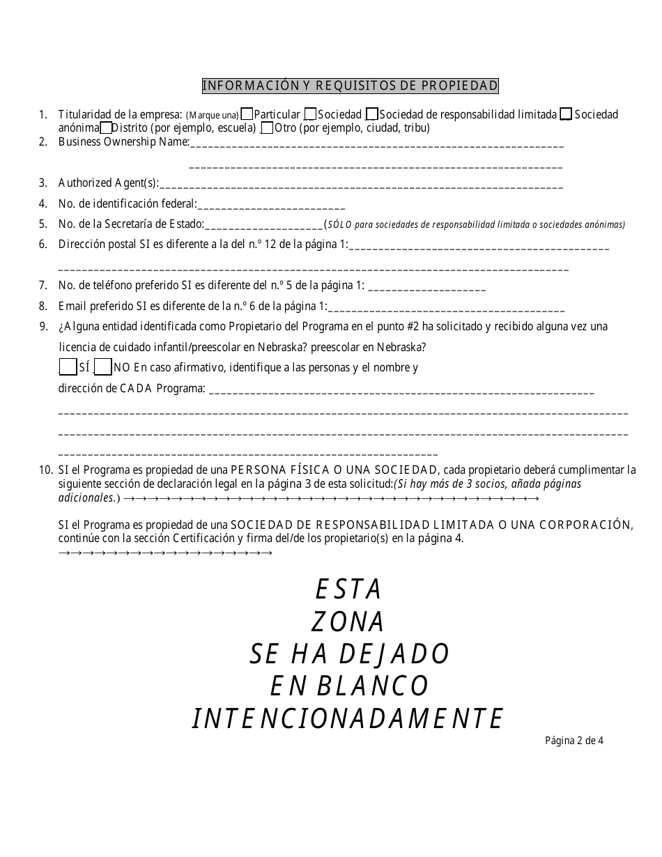 Solicitud De Licencia Para Guarderias - Nebraska (Spanish), Page 4