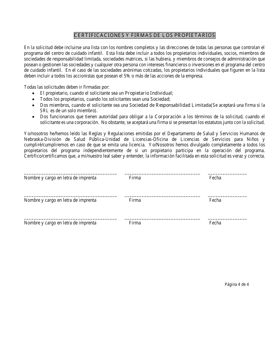 Solicitud De Licencia Para Guarderias - Nebraska (Spanish), Page 6