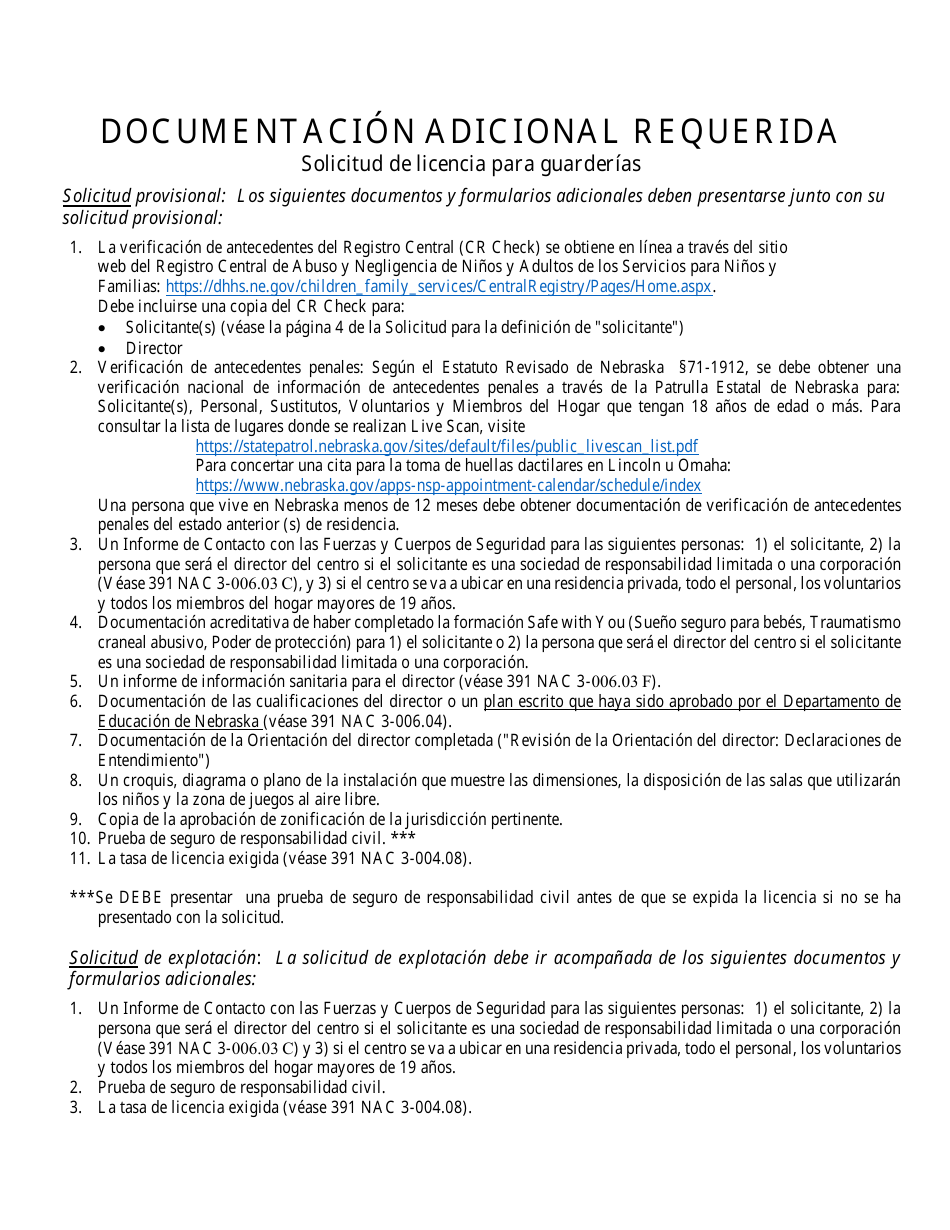 Solicitud De Licencia Para Guarderias - Nebraska (Spanish), Page 7