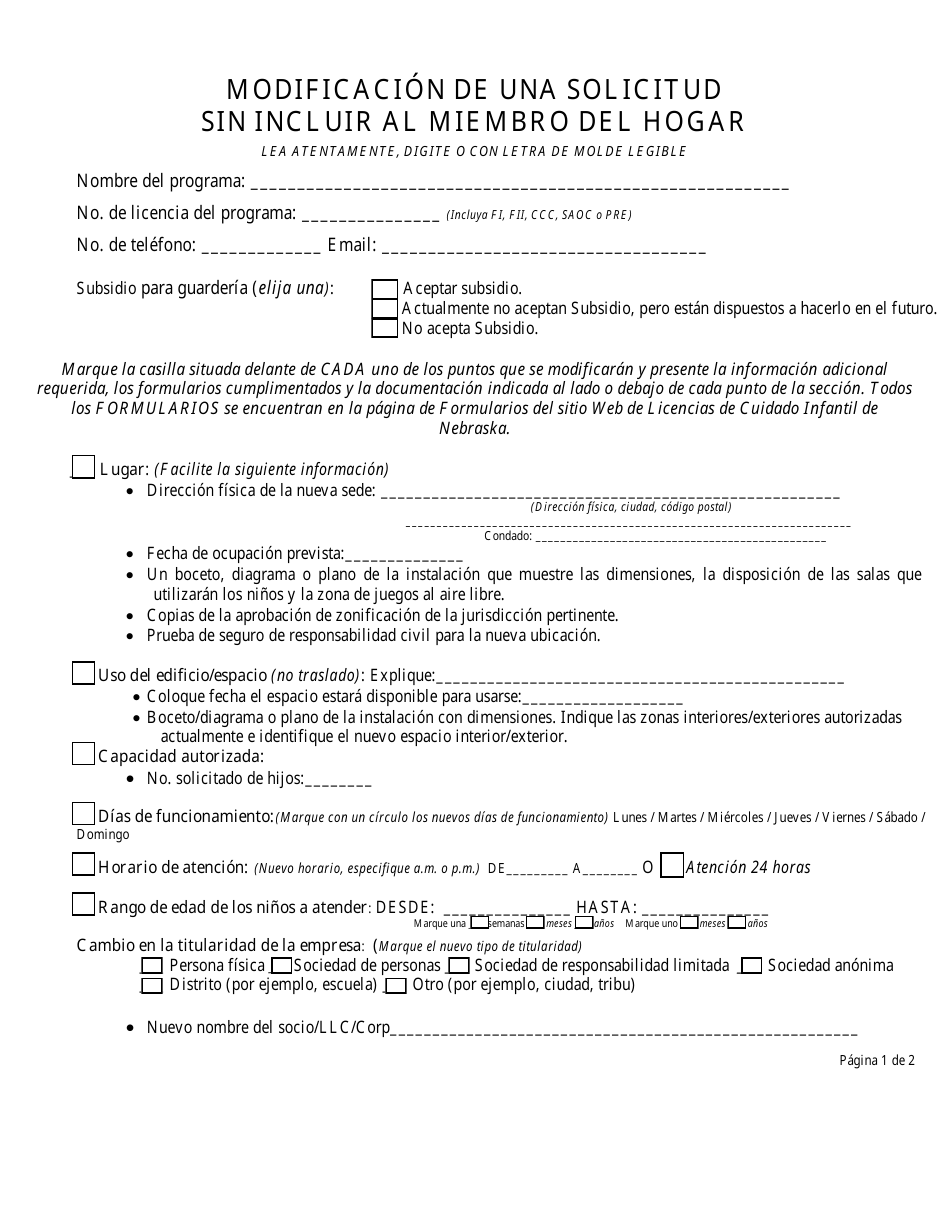 Modificacion De Una Solicitud Sin Incluir Al Miembro Del Hogar - Nebraska (Spanish), Page 2