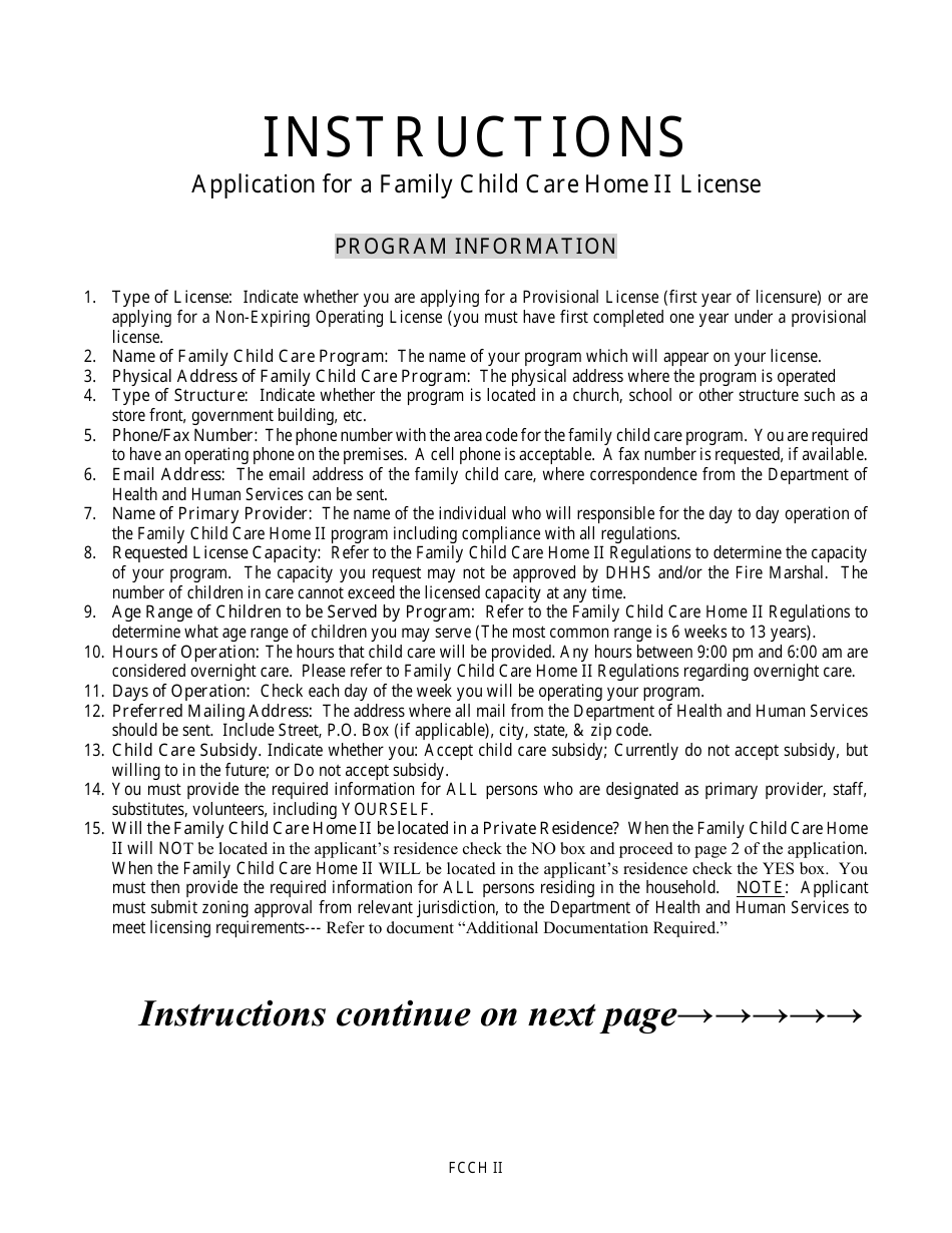 Application for a Family Child Care Home II License - Nebraska, Page 1