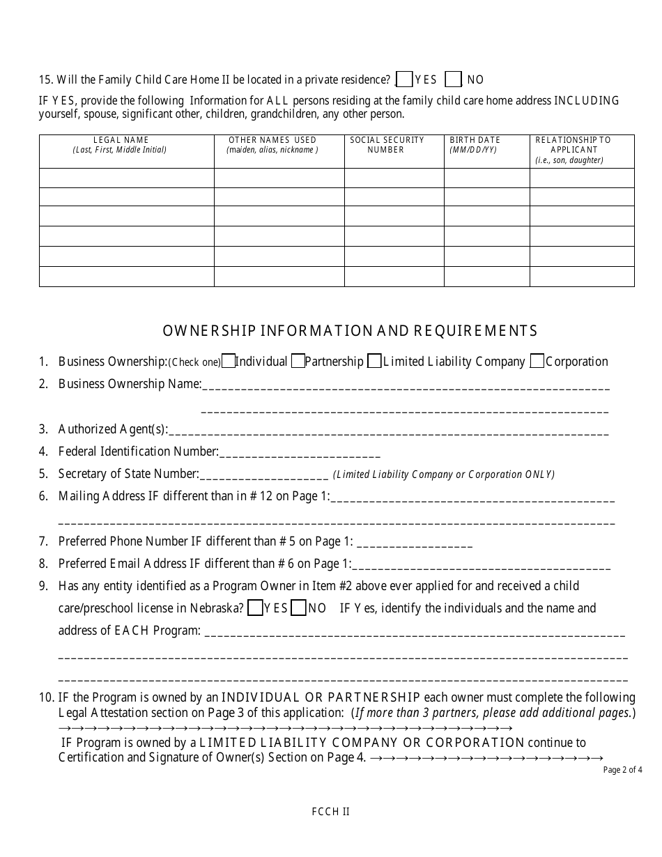 Application for a Family Child Care Home II License - Nebraska, Page 4