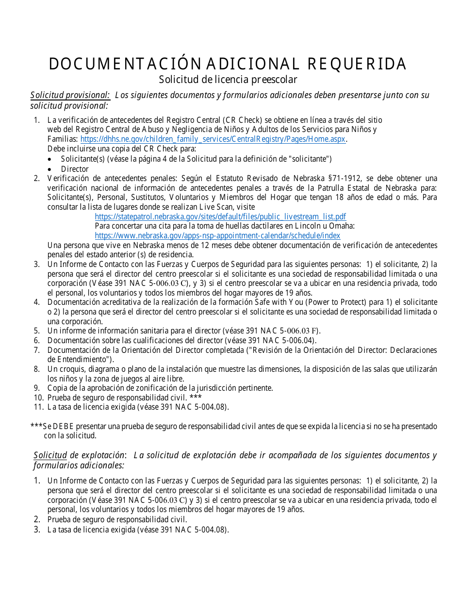 Solicitud De Licencia Preescolar - Nebraska (Spanish), Page 7