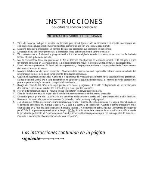 Solicitud De Licencia Preescolar - Nebraska (Spanish) Download Pdf