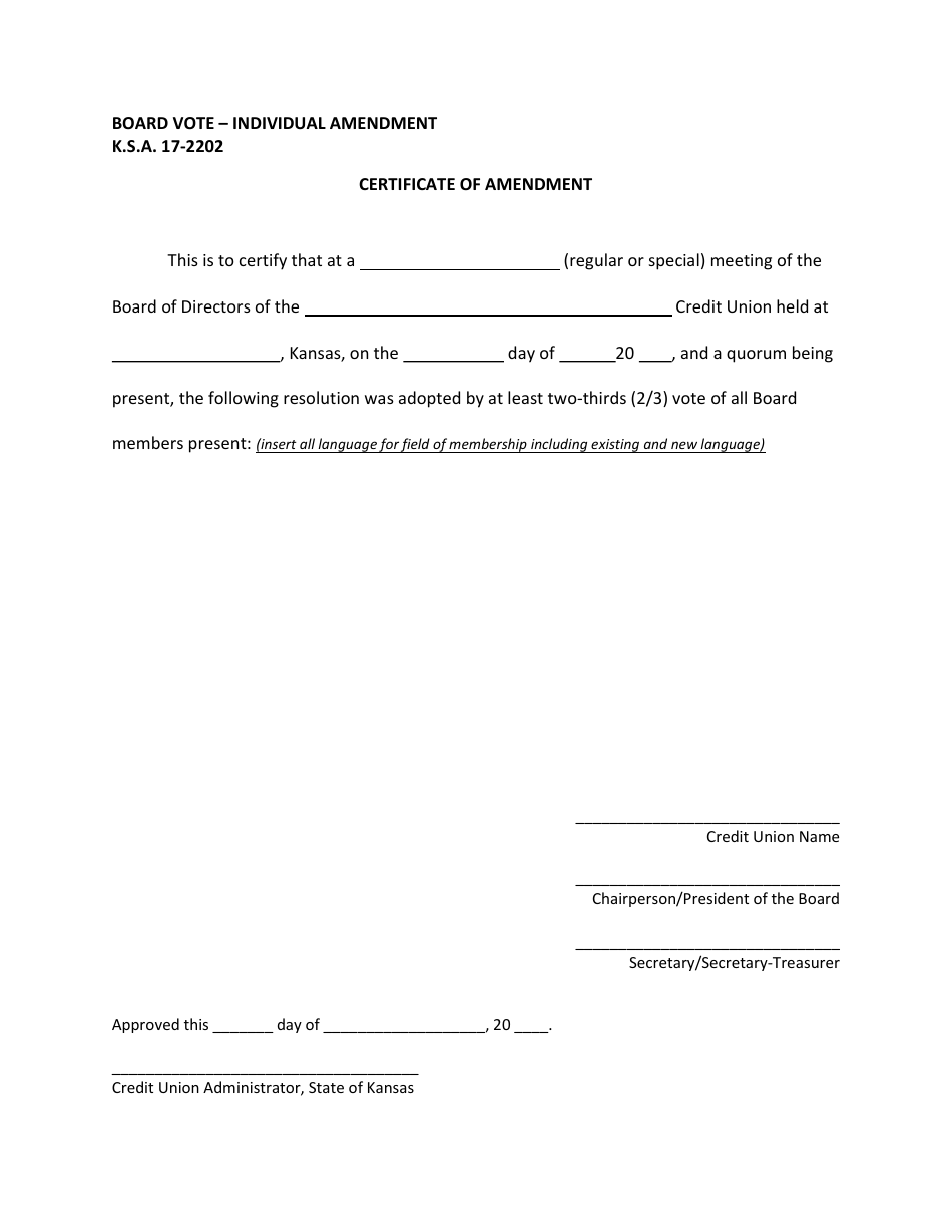 Board Vote - Individual Amendment - Kansas, Page 1