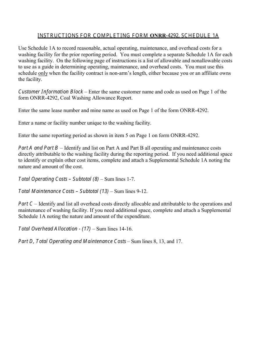 Form ONRR-4292 Coal Washing Allowance Report, Page 10