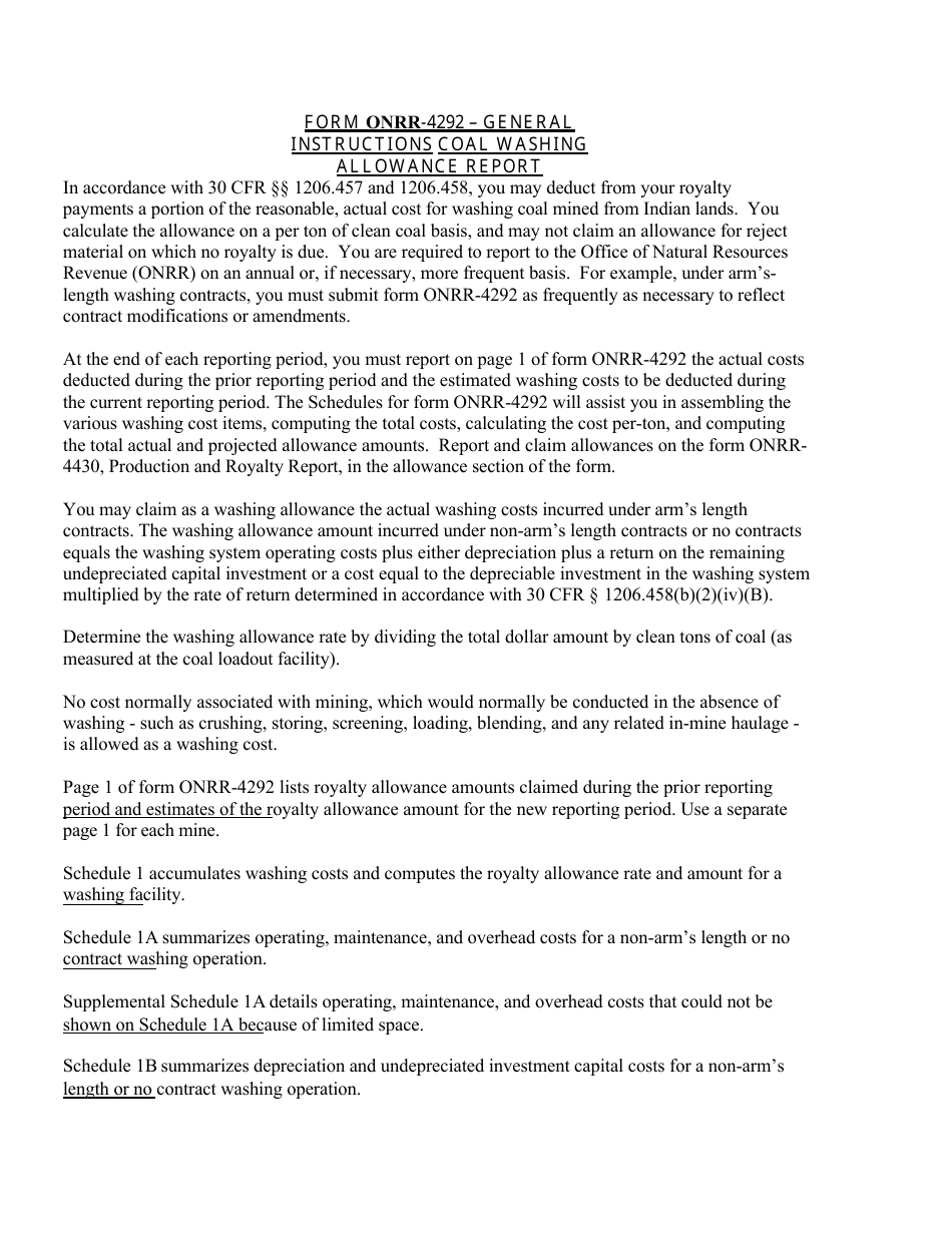 Form ONRR-4292 Coal Washing Allowance Report, Page 2