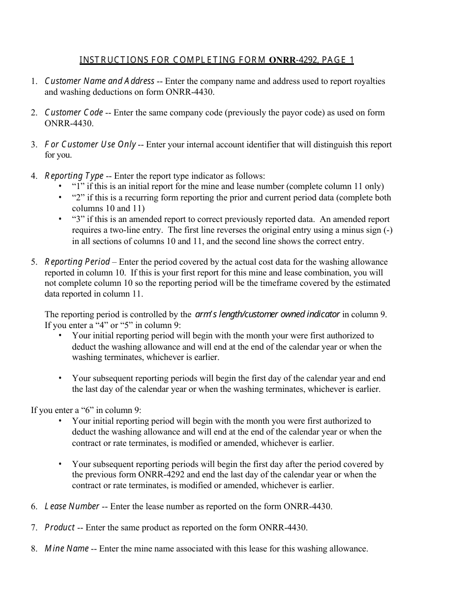 Form ONRR-4292 Coal Washing Allowance Report, Page 3
