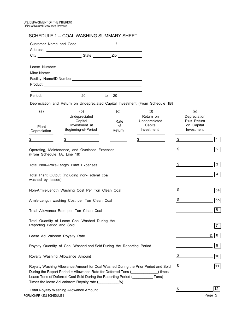 Form ONRR-4292 Coal Washing Allowance Report, Page 6