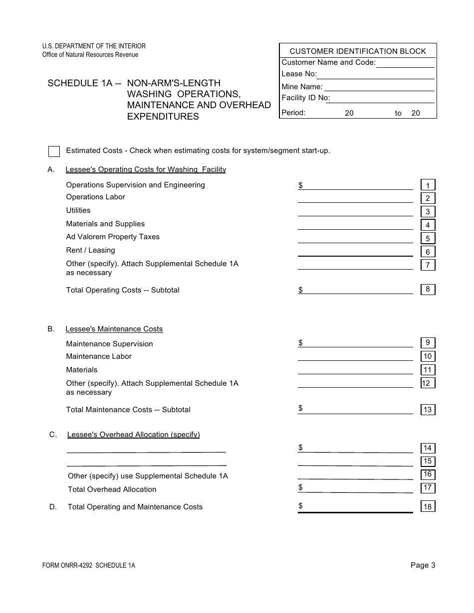 Form ONRR-4292 Coal Washing Allowance Report, Page 9