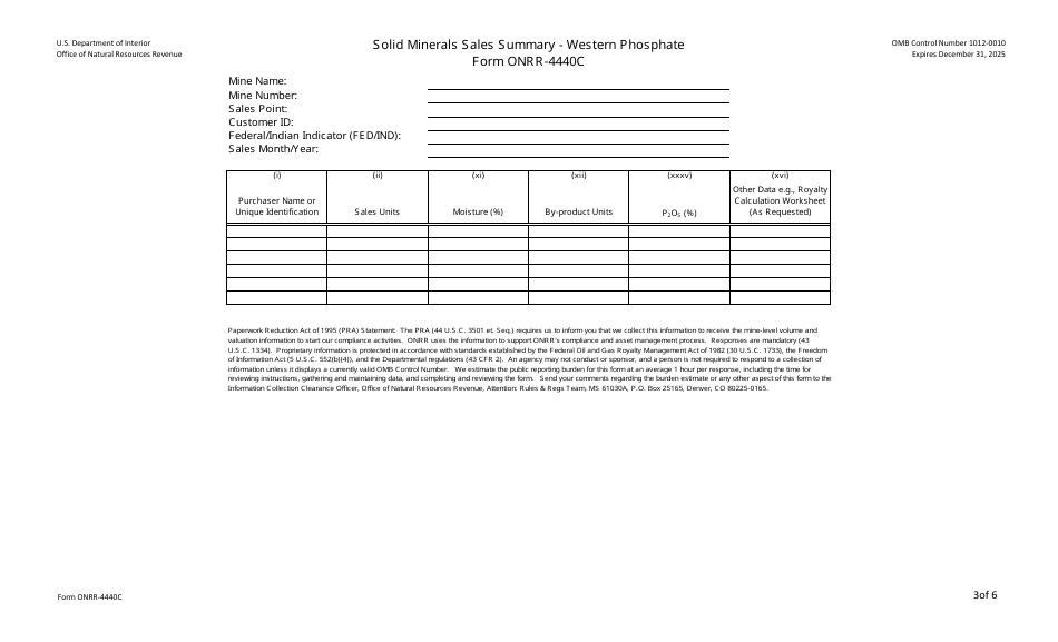 Form ONRR-4440A Solid Minerals Sales Summary, Page 3