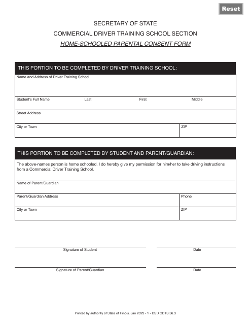 Form DSD CDTS56 Home-Schooled Parental Consent Form - Illinois