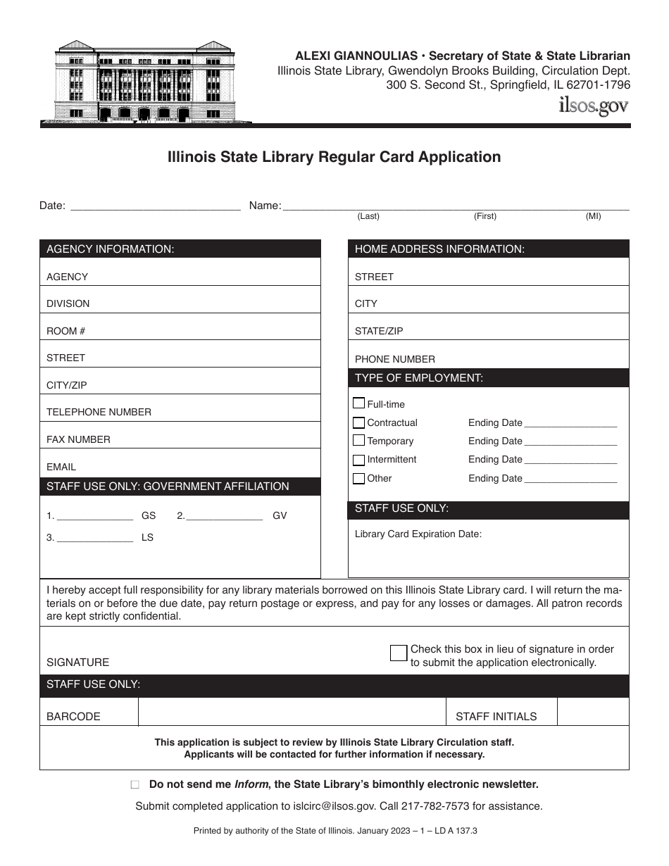 Form LD A137 Download Fillable PDF or Fill Online Illinois State