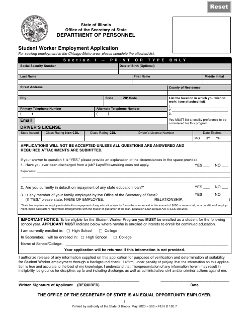 Form Per D126  Printable Pdf