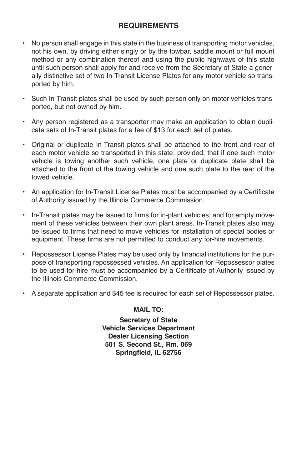 Form RT DS27 Application for in-Transit or Repossessor Plates - Illinois, Page 2