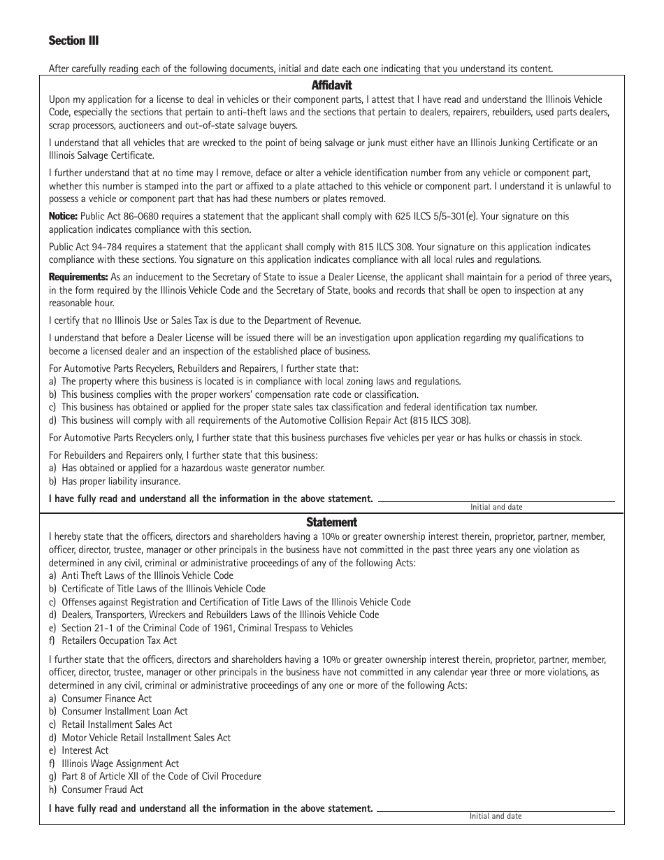 Form RT DS38 Repairer, Rebuilder, Automotive Parts Recycler, Scrap Processor or Auctioneer Application - Illinois, Page 3