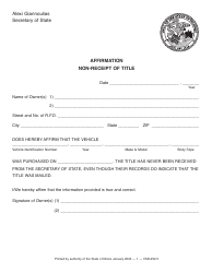 Document preview: Form VSD252 Affirmation Non-receipt of Title - Illinois