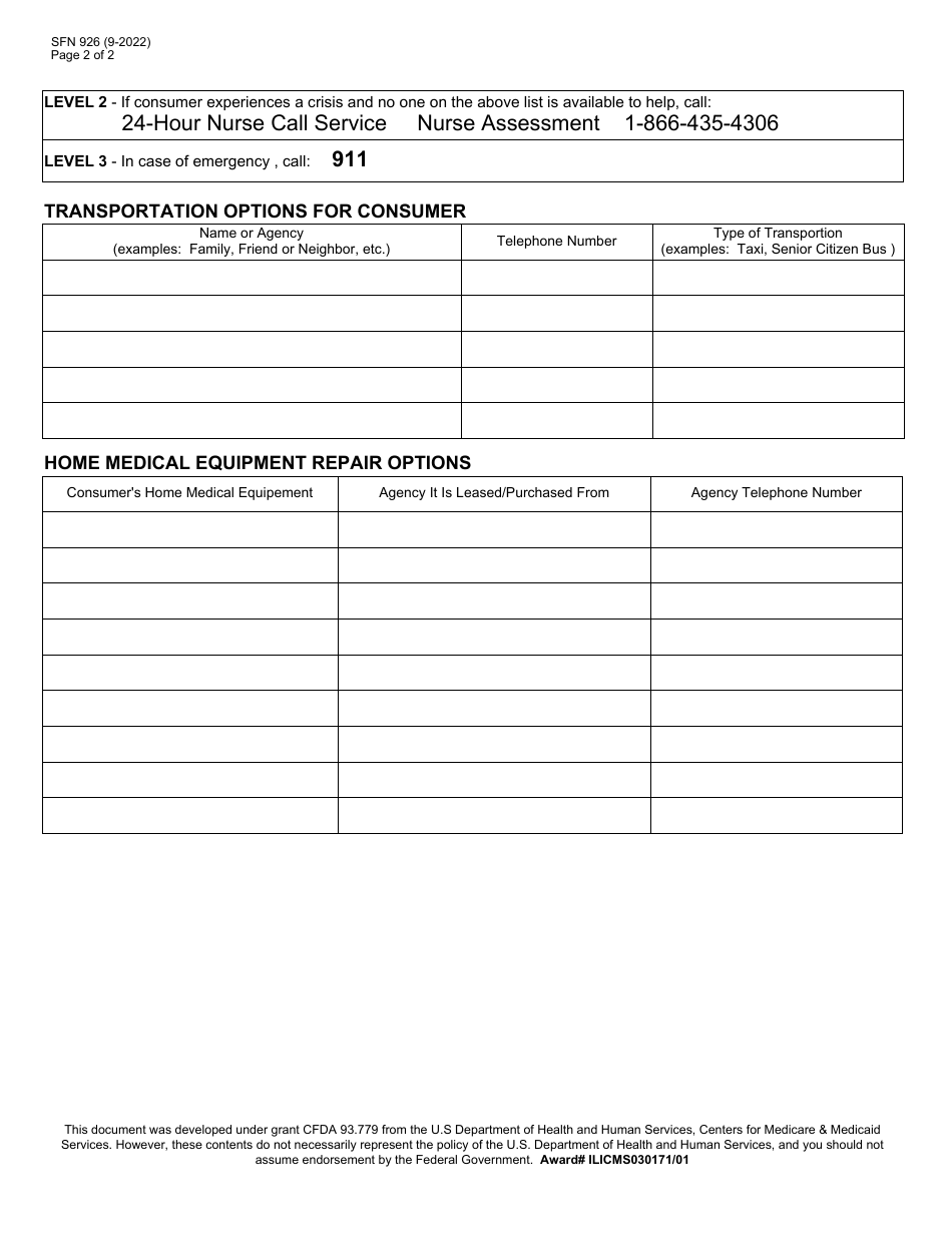 Form SFN926 Emergency Backup Plan - North Dakota, Page 2