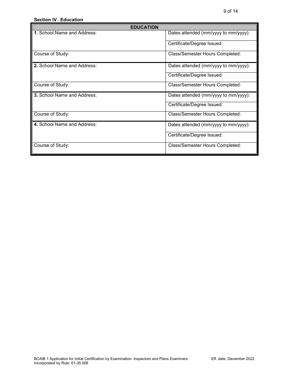 Form DBPR BCAIB1 Application for Initial Certification by Examination or Endorsement - Inspectors and Plans Examiners - Florida, Page 10