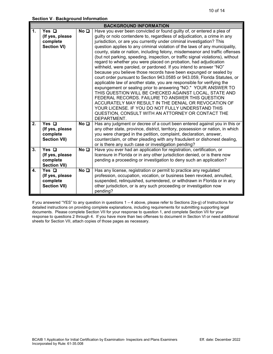 Form DBPR BCAIB1 Application for Initial Certification by Examination or Endorsement - Inspectors and Plans Examiners - Florida, Page 11