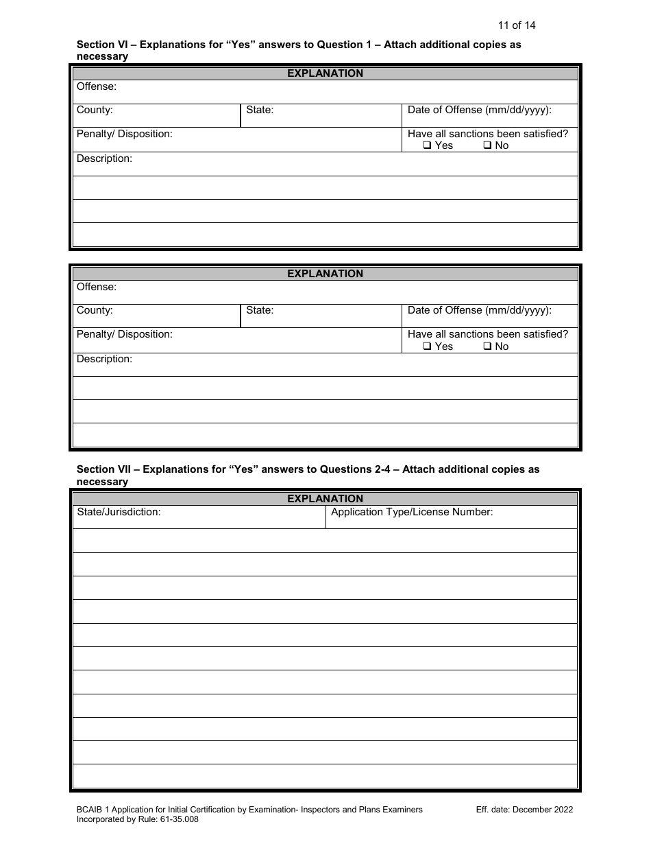 Form DBPR BCAIB1 Application for Initial Certification by Examination or Endorsement - Inspectors and Plans Examiners - Florida, Page 12