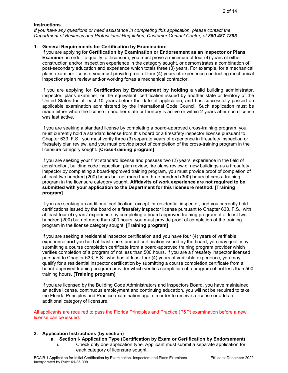 Form DBPR BCAIB1 Application for Initial Certification by Examination or Endorsement - Inspectors and Plans Examiners - Florida, Page 3