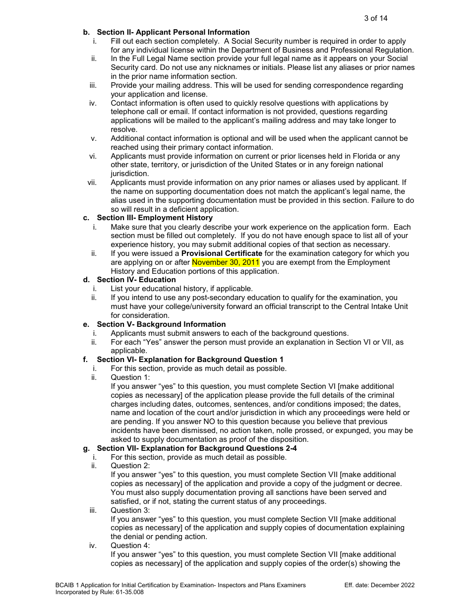Form DBPR BCAIB1 Application for Initial Certification by Examination or Endorsement - Inspectors and Plans Examiners - Florida, Page 4