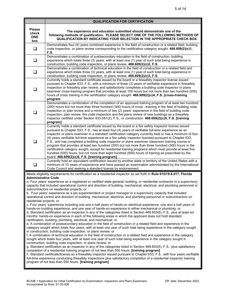 Form DBPR BCAIB1 Application for Initial Certification by Examination or Endorsement - Inspectors and Plans Examiners - Florida, Page 6