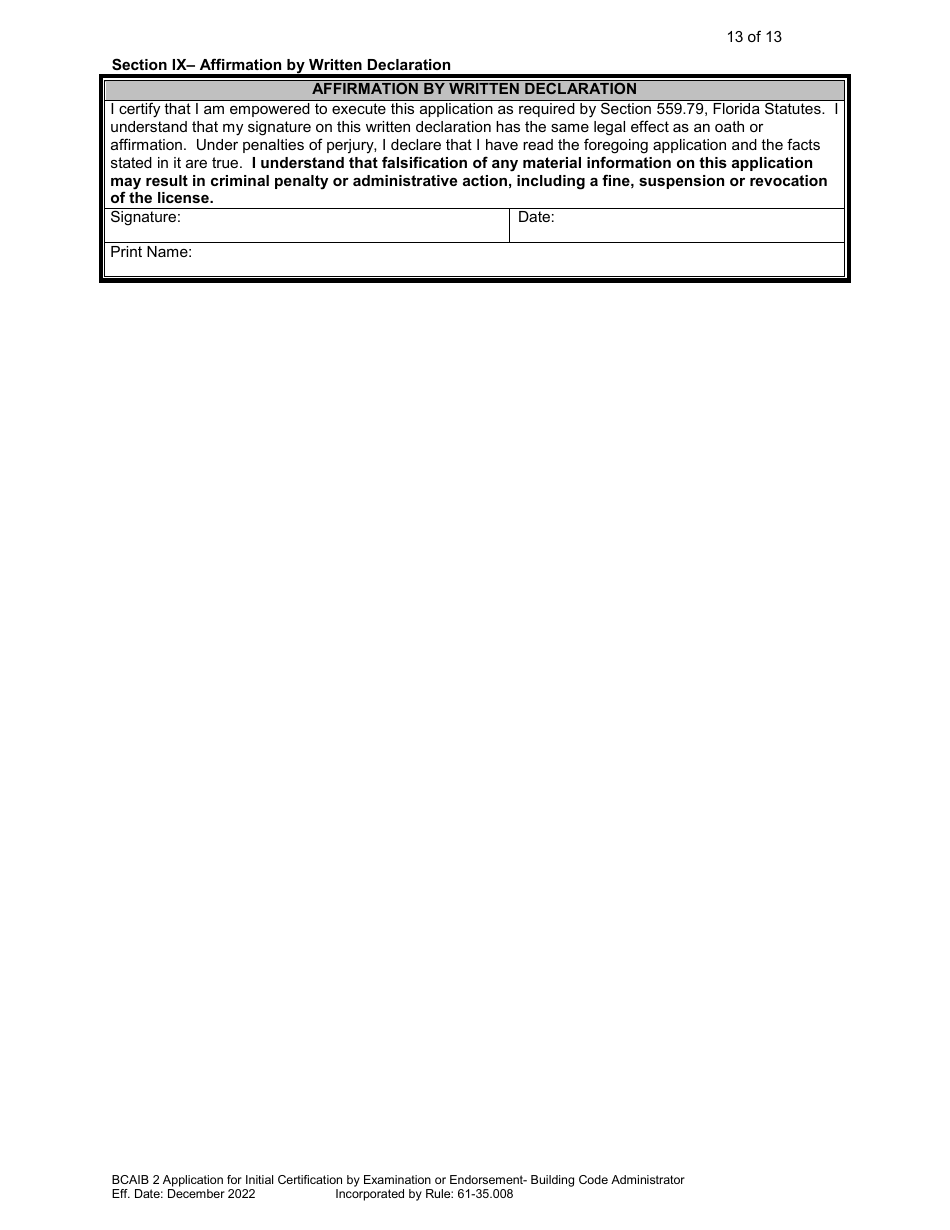 Form DBPR BCAIB2 Application for Initial Certification by Examination or Endorsement - Building Code Administrator - Florida, Page 14
