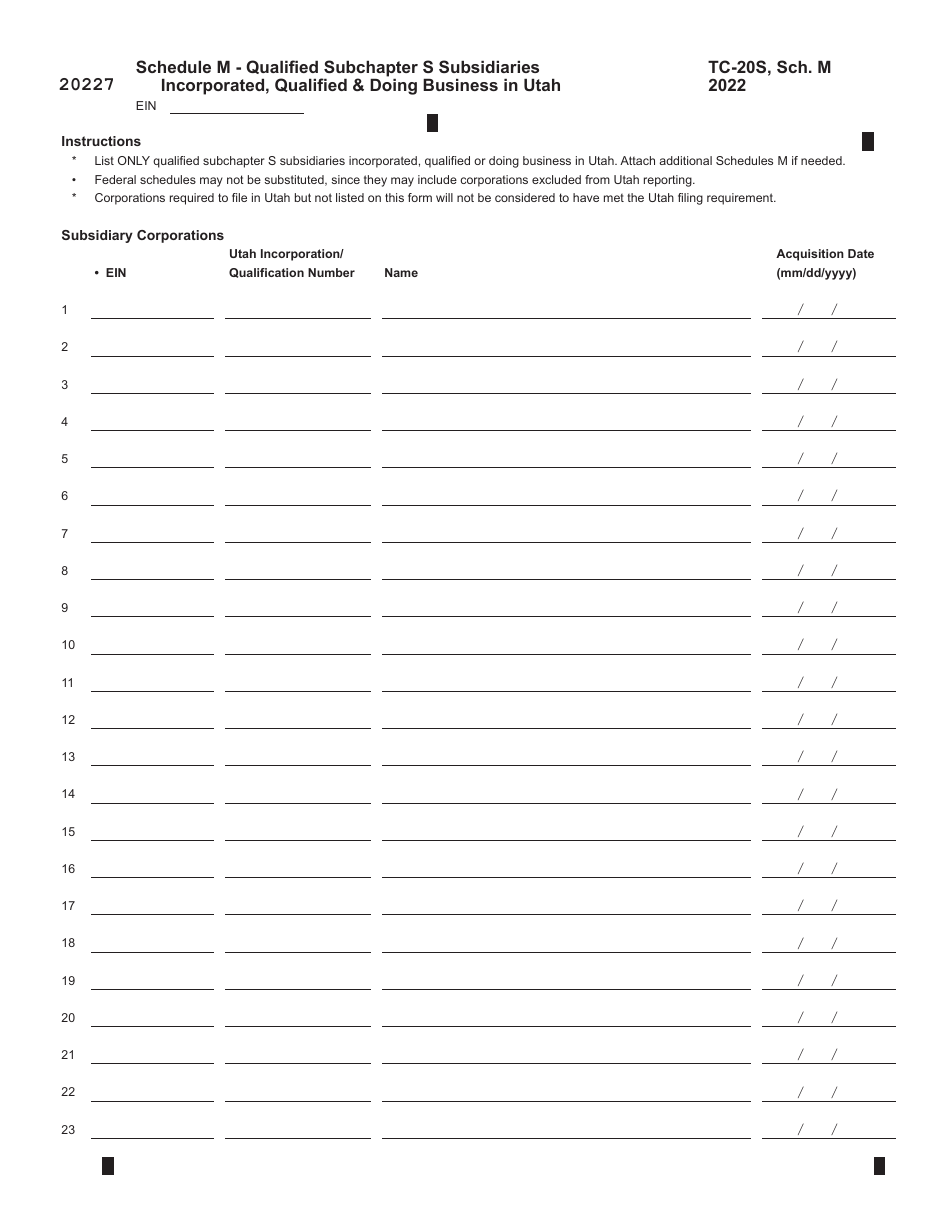 Form TC-20S Utah S Corporation Return - Utah, Page 11