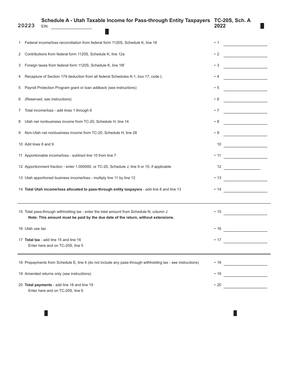 Form TC-20S Utah S Corporation Return - Utah, Page 3