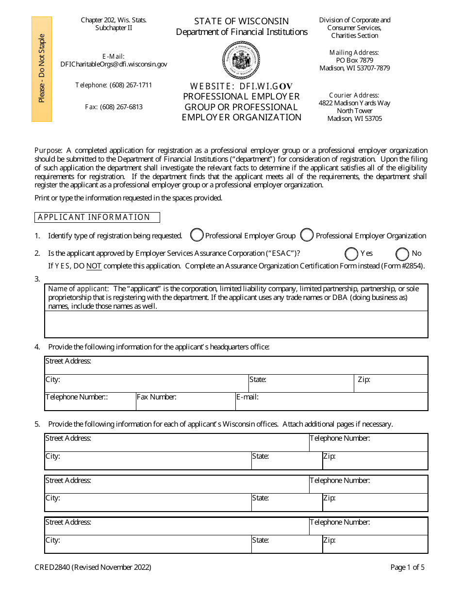 Wisconsin Registration Paperwork Example Form CRED2840 - Fill Out, Sign Online and Download Fillable PDF ...