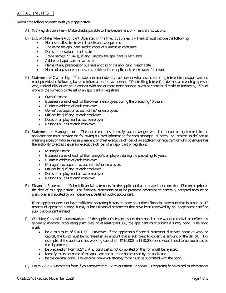 Form CRED2840 Application for Registration as a Professional Employer Group or a Professional Employer Organization - Wisconsin, Page 4