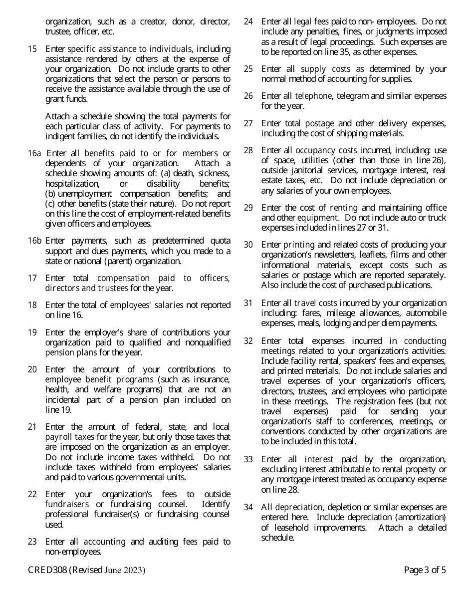 Form CRED308 Charitable Organization Annual Report - Wisconsin, Page 3