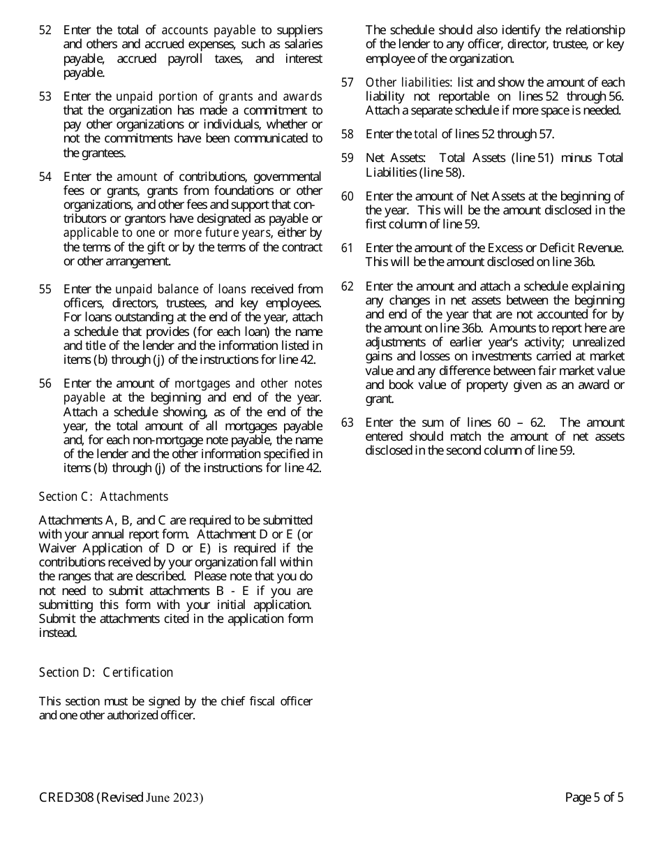 Form CRED308 Charitable Organization Annual Report - Wisconsin, Page 5