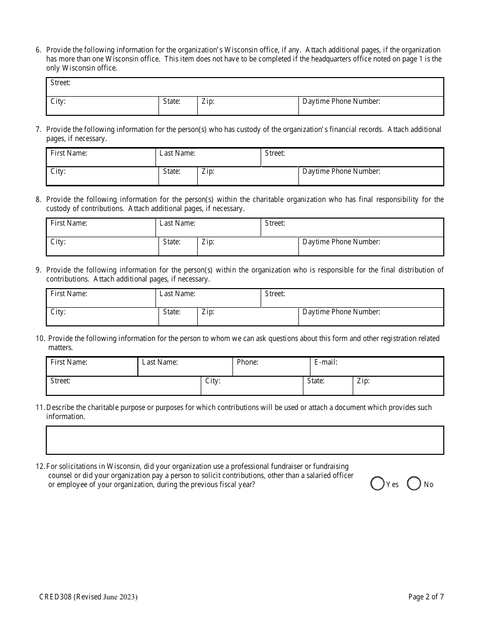 Form CRED308 Charitable Organization Annual Report - Wisconsin, Page 7